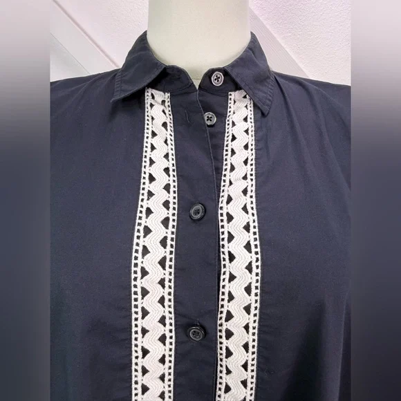 Kate Spade Broome Street Black Cotton Lace Trim Shirt Dress Size Small - Picture 4 of 10